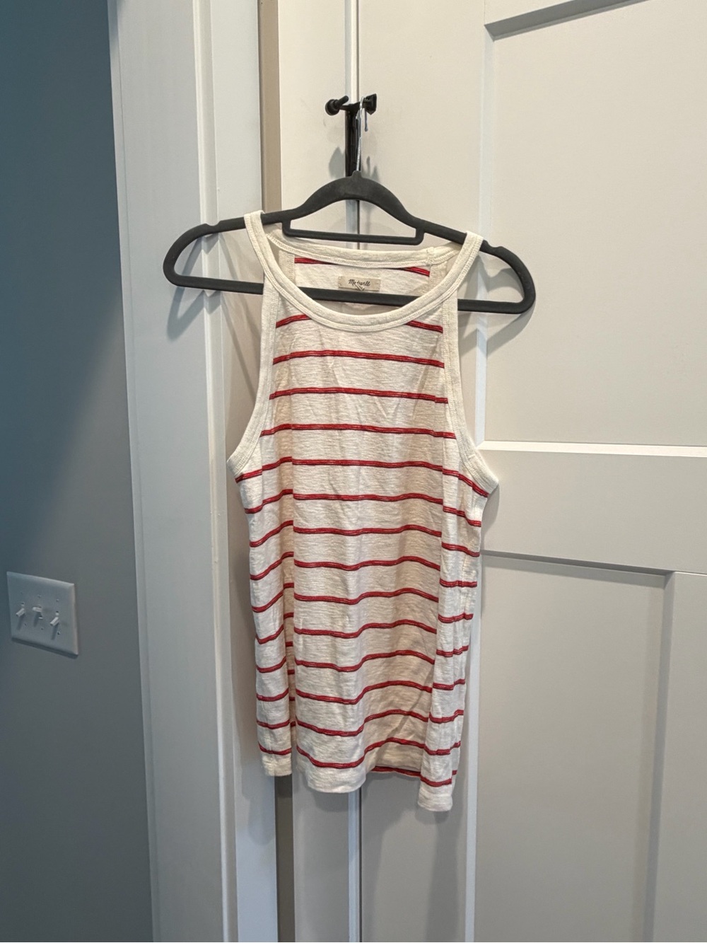 Madewell White Tank Top with Red Stripes